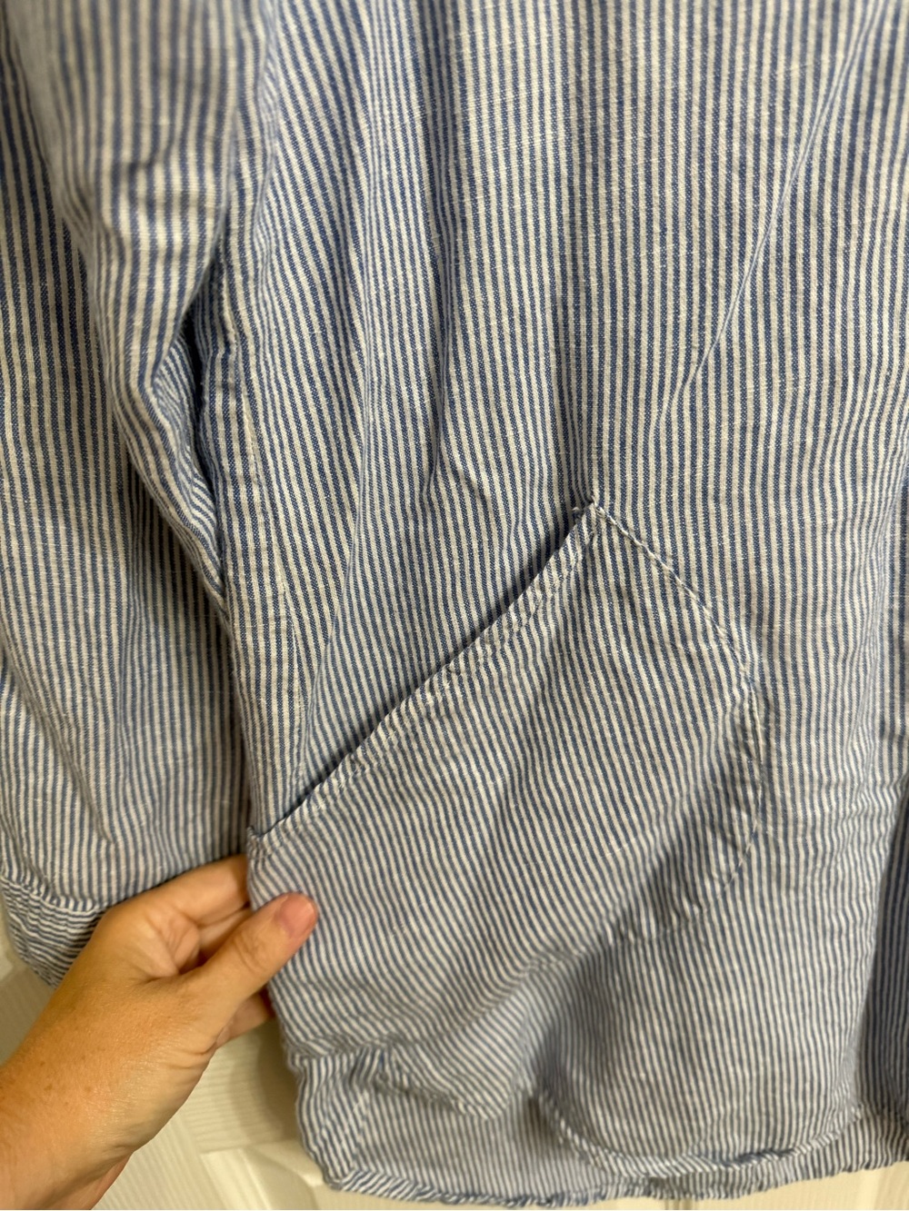 For Cynthia Blue White Striped Linen Blend Popover Tunic Shirt Small Coastal - Picture 2 of 7
